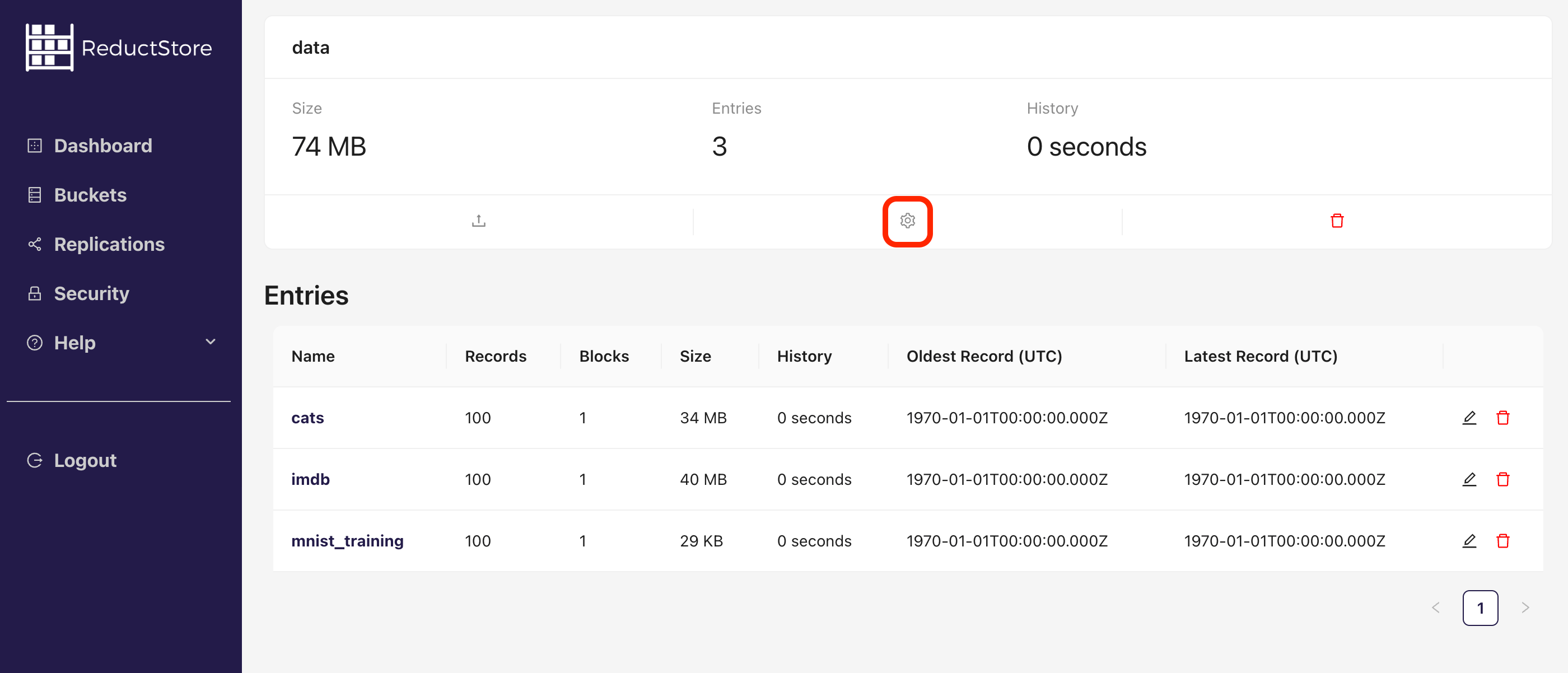 Browse bucket settings with Web Console