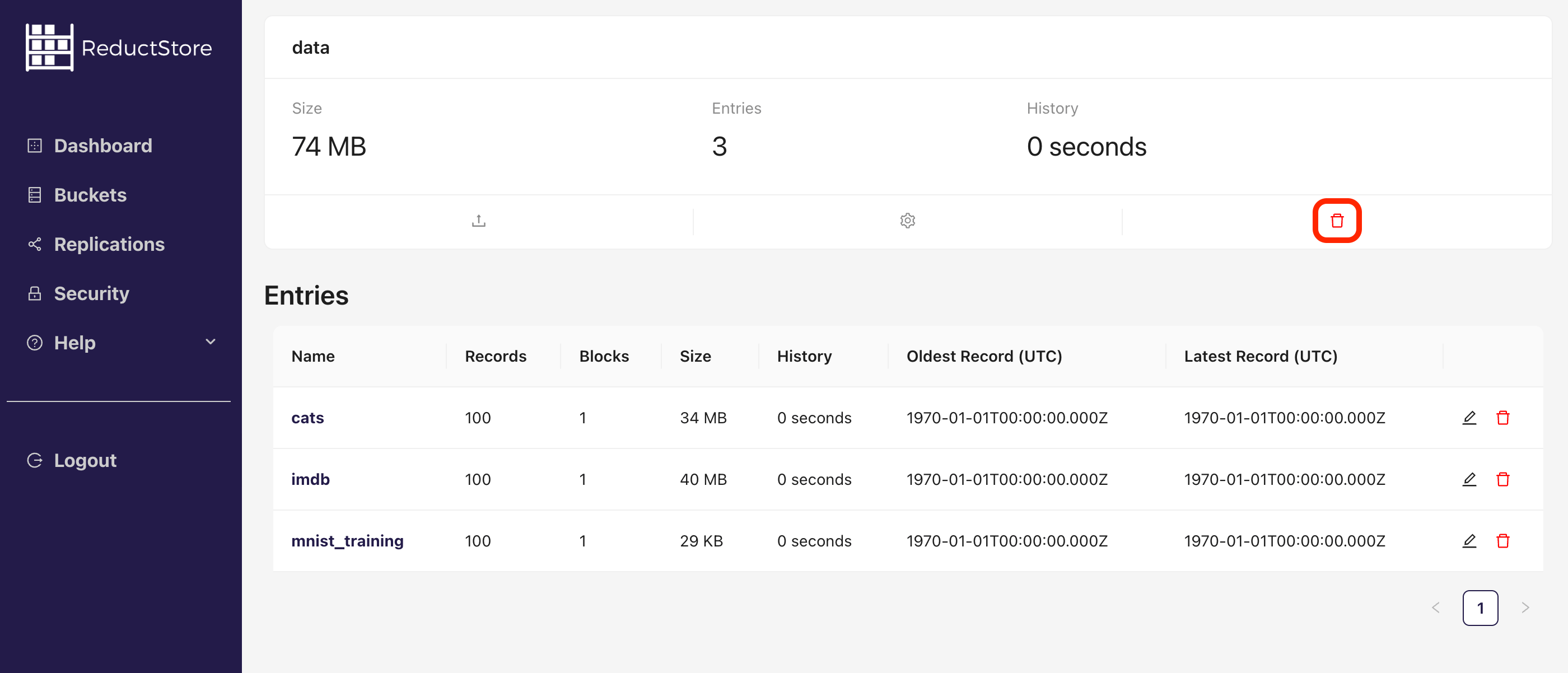 Remove a bucket with Web Console