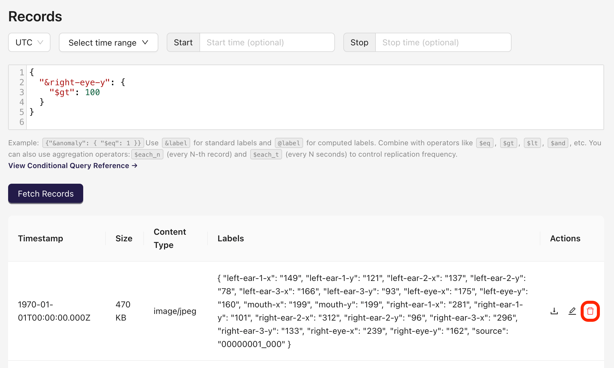 Delete record with Web Console