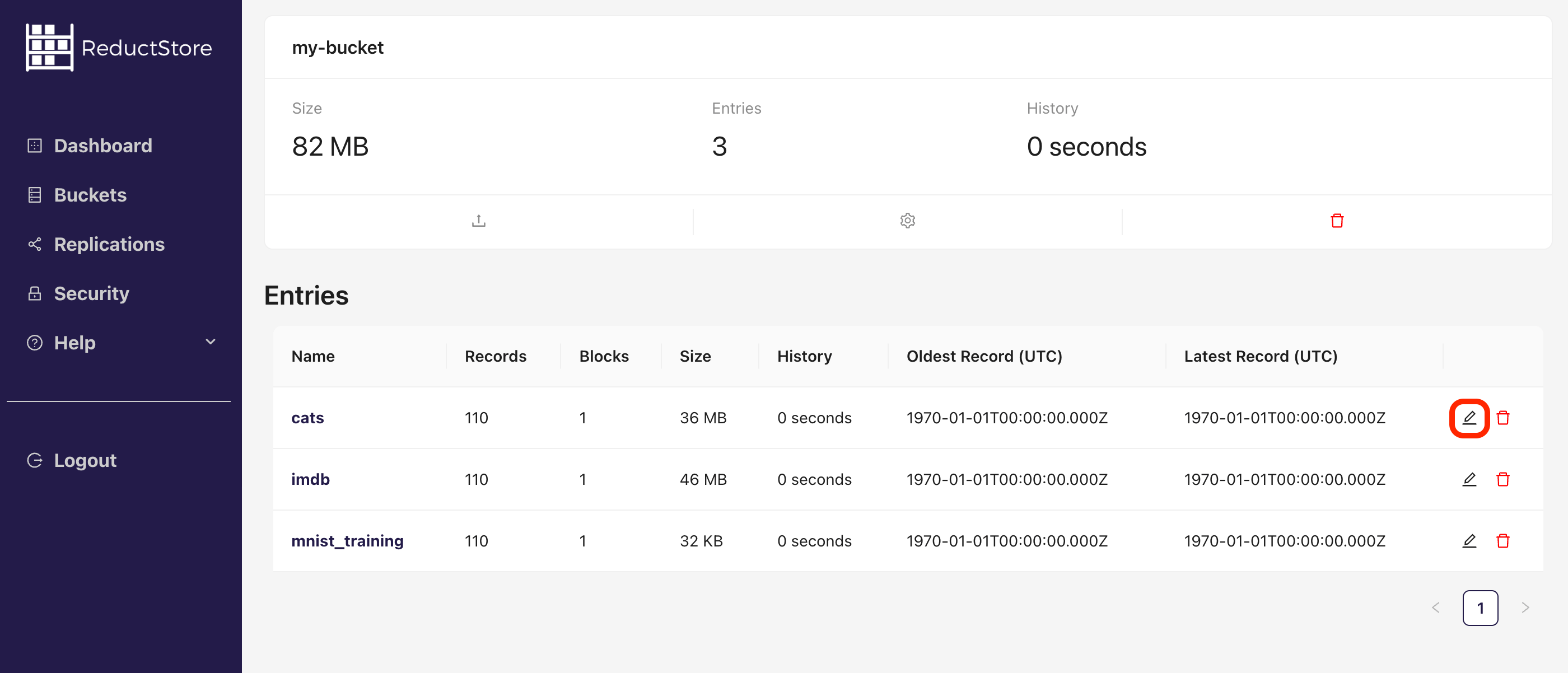 Edit entry with Web Console